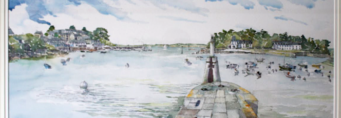 Entrance to Douarnenez Harbour, France, water colour, painting, michael burnet smith