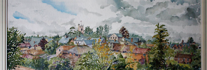 Milverton Village Somerset, UK, water colour painting, michael burnet smith