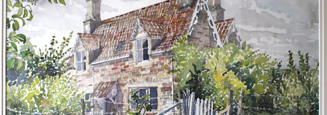 Pond Cottage, Dinder, Somerset , UK, watercolour painting, michael burnet smith