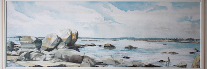 Cabellou Plage, Brittany France, water colour painting, michael burnet smith