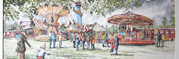 Carters Steam Fair, watercolour painting, michael burnet smith