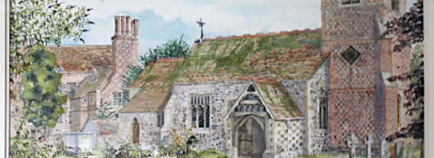 Mapledurham church and house, watercolour painting, michael burnet smith